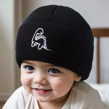 Вязаная шапка с мультяшными динозаврами для малышей, милая вышитая шапка с изображением динозавров для детей, вязаная крючком, теплая на осень, для детей 1-4 лет