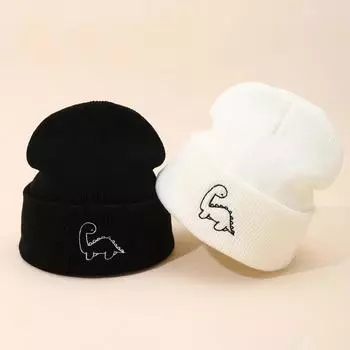 Вязаная шапка с мультяшными динозаврами для малышей, милая вышитая шапка с изображением динозавров для детей, вязаная крючком, теплая на осень, для детей 1-4 лет