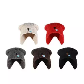 Вязаная шапка с мультяшными ушками медведя, сохраняющая тепло, плюшевая шапка-бини, модная защитная шапка для ушей для девочек серый