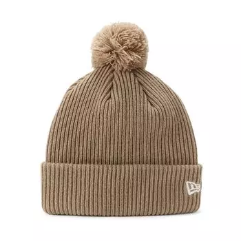 Вязаная шапка с помпоном, однотонная бежевая, БЕСПЛАТНО, ПОМ ПОН, ВЯЗАТЬ РЕЗИНКУ BGE [New Era]