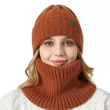 Вязаная шапка с шарфом, мужская и женская зимняя толстая теплая шапка, двухсекционная шерстяная шапка для защиты ушей чёрный