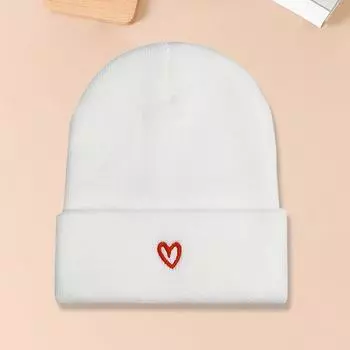 Вязаная шапка с вышитым дизайном «Любовь» для пары, универсальная теплая шапка для мужчин и женщин, осень и зима, подходит для подарков One Size чёрный