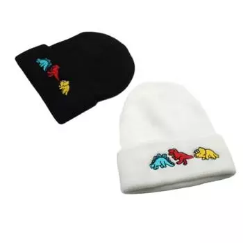 Вязаная шапка с вышивкой «Динозавр» для осени и зимы, теплая шерстяная лыжная шапка One Size белый