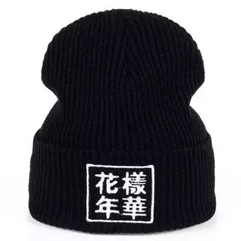Вязаная шапка с вышивкой в китайском стиле, толстые теплые шапки для осени и зимы, универсальные шапки для мужчин и женщин, шапки-бини для холодной погоды чёрный