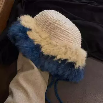 Вязаная шапка, шапка-бини, пушистая шапка, зимняя вязаная шапка, плюшевая шапка-ведро для отдыха на природе кофейный