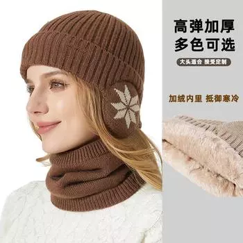 Вязаная шапка, шарф, комплект из двух предметов, унисекс, большая голова, подходит для утепленных зимних наушников-снег, теплая шапка