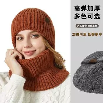 Вязаная шапка шарф комплект унисекс зима новый утолщенные наушники теплая шапка комплект из двух предметов модный M56-58cm чёрный