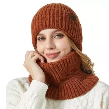 Вязаная шапка-шарф, костюм для мужчин и женщин, зимняя толстая защита ушей, теплая шапка, комплект из двух предметов чёрный