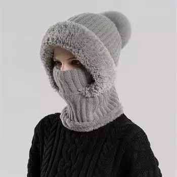 Вязаная шапка-шарф-маска, интегрированная шапка, женская зимняя ветрозащитная плюшевая теплая шерстяная шапка для езды на велосипеде светло-коричневого