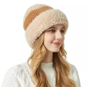 Вязаная шапка Шерстяная шерстяная шапка Толстая уличная теплая вязаная шапка чёрный