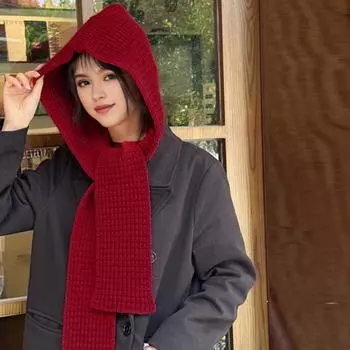 Вязаная шапка со встроенным шарфом, ветрозащитная, плотная, головной убор, обмотанная, дизайн, защита ушей, фотография чёрный