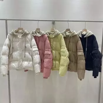 Вязаная шапка свободная и тонкая белая утиная пуховая женская осень 2024 зима новая повседневная куртка-пуховик прилив average size 90-70 kg желто-зеленый