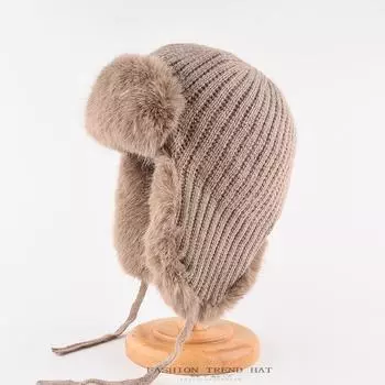 Вязаная шапка Thunderclap для женщин, зимняя теплая защитная шапка для ушей, ветрозащитная, холодная, имитация кроличьей шерсти, шапка One Size розовый