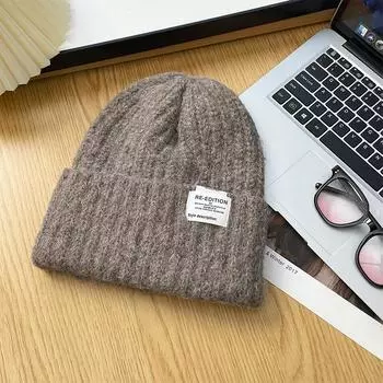 Вязаная шапка, универсальная на осень-зиму, свободная ворсовая шапка, большая окружность головы, холодная шапка, толстая теплая защита ушей, вязаная шапка One Size