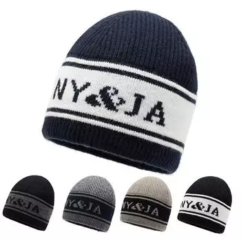 Вязаная шапка женская маленькая ароматная ветровая черно-белая полосатая защитная шапка для ушей шерстяная шапка универсальная One Size тёмно-синий
