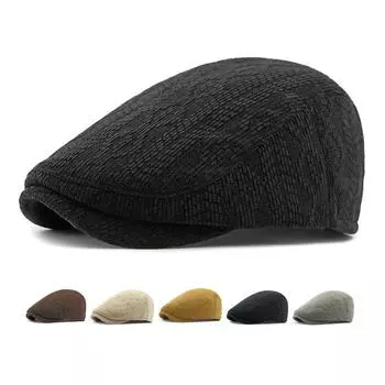 Вязаная шапка женская осенне-зимняя берет британская винтажная кепка мужская кепка-форвард чёрный