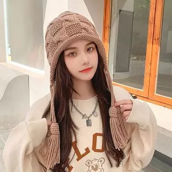 Вязаная шапка женская осенне-зимняя приливная повседневная универсальная студенческая защита ушей шерстяная шапка ручной работы холодная и теплая шапка Lei Feng one size fits all хаки