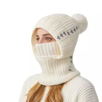 Вязаная шапка женская осенне-зимняя шерстяная шапка-шарф кашемировая теплая шапка-маска шарф универсальная шапка розовый