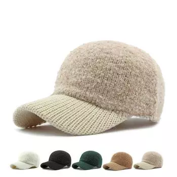 Вязаная шапка женская осенне-зимняя теплая бейсболка британская винтажная кепка солнцезащитная шляпа чёрный