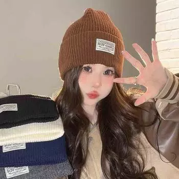Вязаная шапка женская осенне-зимняя теплая модная брендовая шерстяная шапка Shuyan модная студенческая свободная велосипедная шапка-пуловер мужская M56-58cm