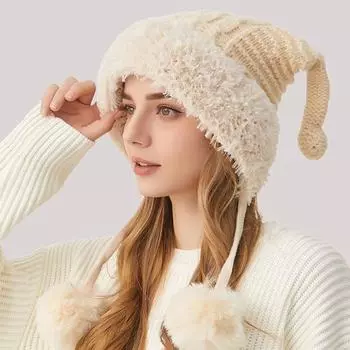 Вязаная шапка женская осенне-зимняя толстая шерстяная шапка теплая шапка мультяшная защитная шапка серый
