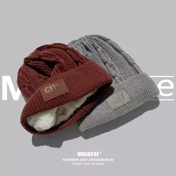 Вязаная шапка женская осенне-зимняя уличная бархатная утолщенная утепленная шапка-пуловер универсальная теплая защита ушей шерстяная шапка мужская Adjustable чёрный