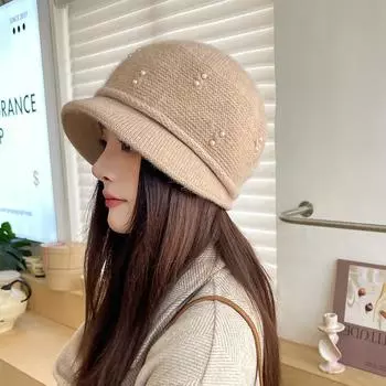 Вязаная шапка женская шапка с полями моющаяся женская шапка шапка для женщин удобная шапка One size чёрный