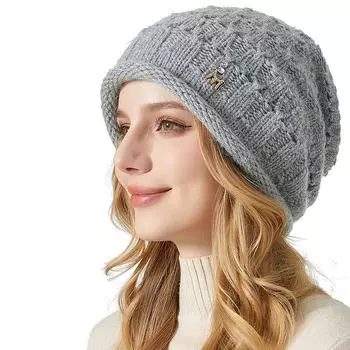 Вязаная шапка, зимняя двухслойная толстая шапка из кроличьего меха, женская уличная теплая шапка хаки