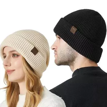 Вязаная шапка, зимняя двухслойная толстая вязаная шапка, мужская уличная шерстяная шапка с защитой ушей, женская чёрный
