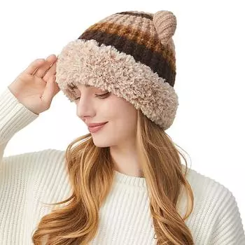 Вязаная шапка зимняя теплая мультяшная шерстяная шапка женская толстая уличная шапка с рукавами чёрный