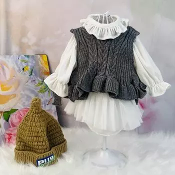 Вязаная шерстяная кукла, аксессуары, костюм, 22-23 дюйма, кукла реборн, 3 шт., в комплект входит юбка + пальто + шапка, игрушки для девочек «сделай сам» suit 22-23 inch doll серый