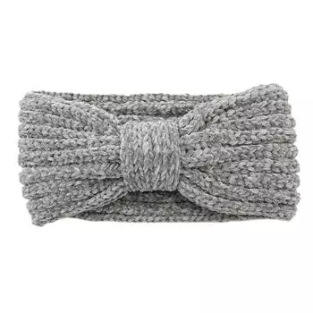 Вязаная шерстяная повязка на голову с бантом Спортивная повязка на голову Защита ушей Головной убор Аксессуары для волос ручной работы Термоповязка на голову из вельвета серый