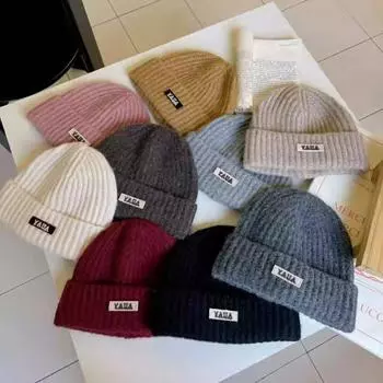 Вязаная шерстяная шапка детская осенне-зимняя нишевая универсальная шапка для лица маленькая пуловерная шапка защита ушей холодная теплая холодная шапка Elastic (56-58cm) чёрный