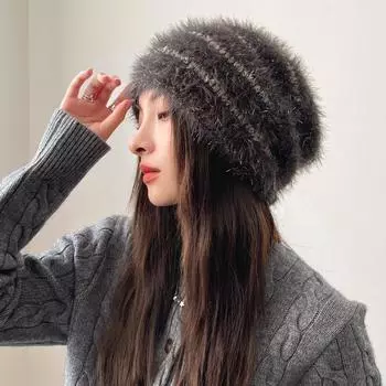 Вязаная шерстяная шапка, яркая шелковая шапка, женская ворсовая шапка, теплая шапка-пуловер, японская большая окружность головы, холодная шапка Tide