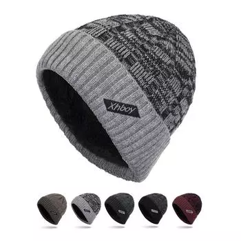 Вязаная шерстяная шапка, зимняя кашемировая толстая шапка Skullies, пуловер в большую полоску, мужская шапка с рукавами, лыжная кепка темно-серого