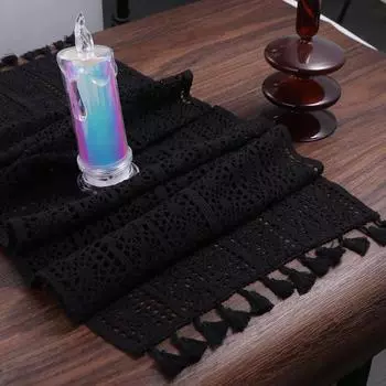 Вязаная скатерть-крышка, кружевная скатерть, настольный флаг, вязаная крючком дорожка для стола, декор стола M чёрный