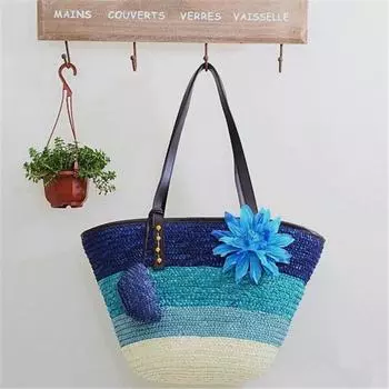 Вязаная соломенная сумка в полоску в стиле пэчворк, летняя женская женская сумка на плечо с цветочным принтом, большие летние сумки-тоут 45*15*30cm армия зеленый