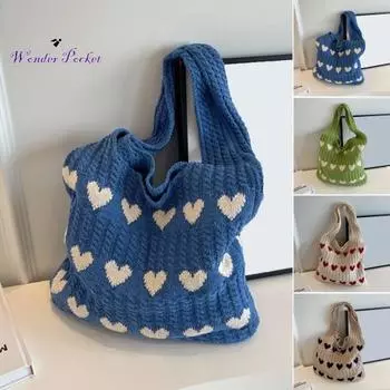 Вязаная сумка большой вместимости с широкими лямками. Тепловой узор. Контрастный цвет. Большое отверстие. хаки