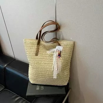 Вязаная сумка большой вместимости женская отпускная пляжная на плечо новая соломенная сумка-тоут для тренд