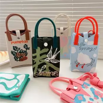 Вязаная сумка для мобильного телефона для женщин на весну и осень, симпатичная мультяшная универсальная сумка на одно плечо с диагональным поперечным ремешком, дорожный кошелек для монет, маленькая сумочка 11*25cm