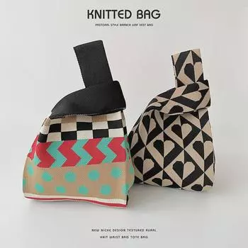 Вязаная сумка на одно плечо Eaby Polka Dot – универсальная плетеная сумка большой вместимости