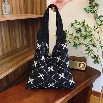 Вязаная сумка, новый женский стиль, бант из трикотажной пряжи, женская сумка для поездок на работу, для студентов, для отпуска, сумка-тоут на одно плечо