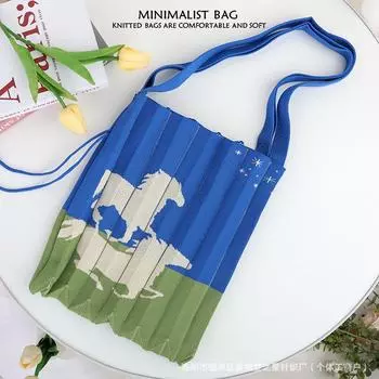 Вязаная сумка-пельмень на одно плечо с изображением скачущей лошади - Ретро мода, большая вместимость, тоут 33x34