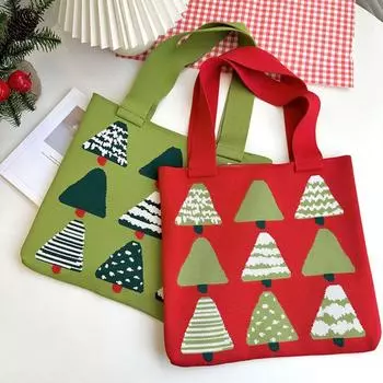 Вязаная сумка ручной работы большой емкости, полиэстеровые сумки на ремне, модная рождественская сумка из сосны