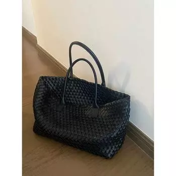 Вязаная сумка ручной работы большой вместимости Женская 2025 Новая Высококачественная Простая Повседневная На плечо Подмышку Сумка-тоут Большая сумка Black (send small bag)