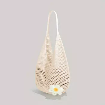Вязаная сумка-тоут большой вместимости, сумка под мышкой, дизайн с цветами, вязаная женская сумка, для отдыха на море, для отпуска, пляжная сумка One Size белый