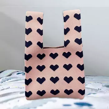 Вязаная сумка-тоут для женщин, сумка через плечо, эстетичная, моющаяся, с открытой ручкой, вязаная сумка-хобо Black Base