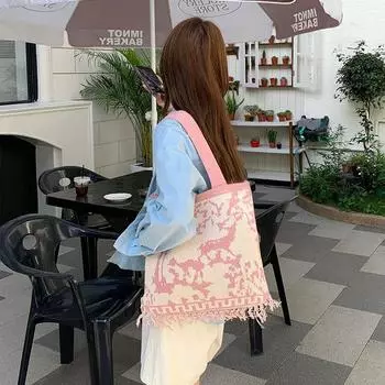 Вязаная сумка-тоут, женская сумка в стиле ретро, сумка через плечо, плетеная сумка-тоут чёрный