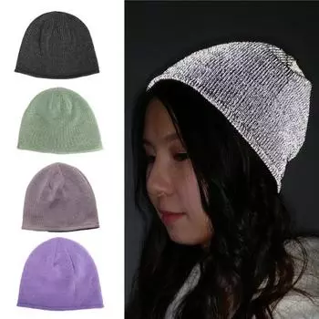 Вязаная светоотражающая шапка, ветрозащитная, высокоэластичная, купольная, в стиле хип-хоп, уличная, для ночных пробежек, предупреждающая, зимняя, сохраняющая тепло, головной убор для бегунов, велосипедистов зелёный