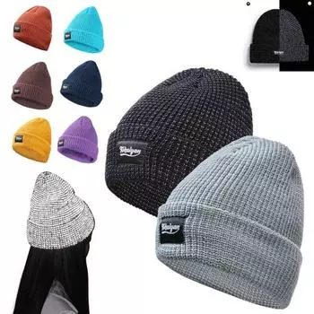 Вязаная светоотражающая шапка, ветрозащитная, высокоэластичная, купольная, в стиле хип-хоп, уличная, для ночных пробежек, предупреждающая, зимняя, сохраняющая тепло, головной убор для бегунов, велосипедистов кофейный